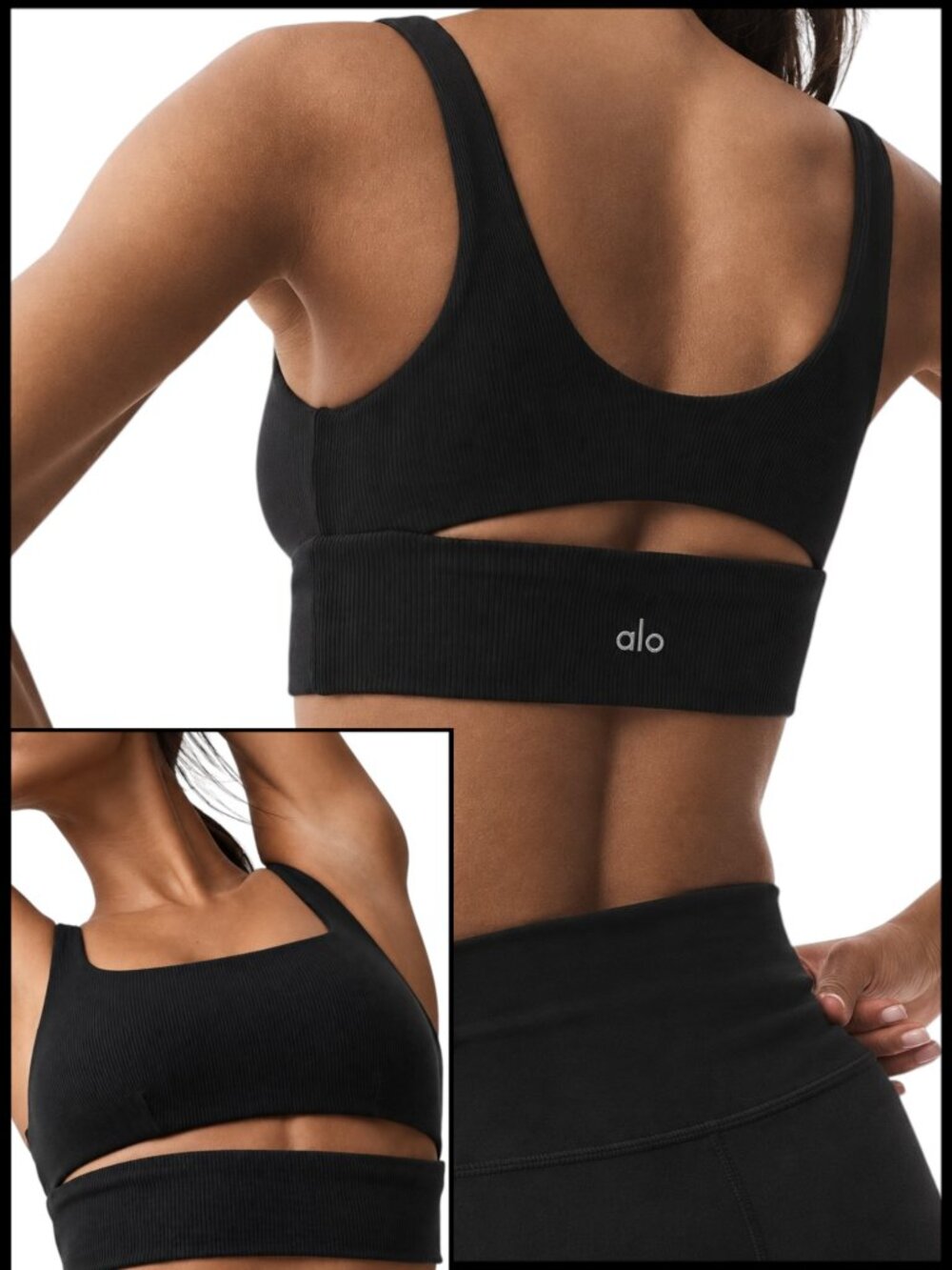 Alo Yoga Slit Sports Bra Black Ribbed Cutout XS